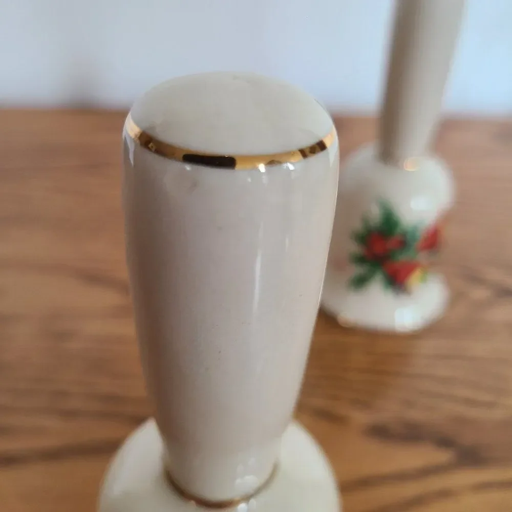 Vintage 1974 and 1975 Porcelain Ceramic Christmas Holiday Hand Dinner Bells